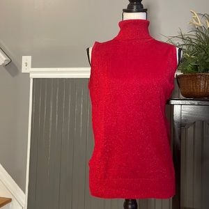 Sleeveless red sparkly turtleneck sweater